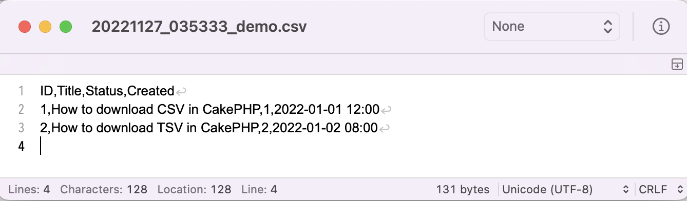 Sample CSV